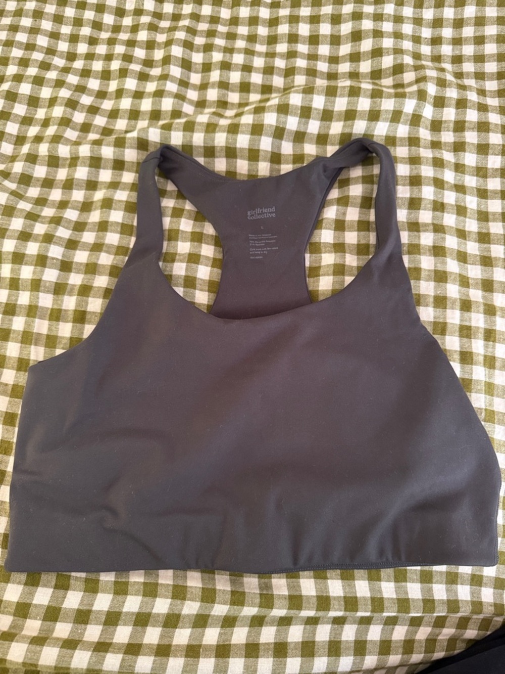 girlfriend collective charcoal high-neck racerback sports bra